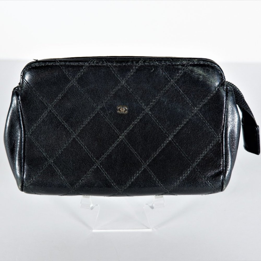 Vintage Chanel Quilted Black Small Cosmetic Bag